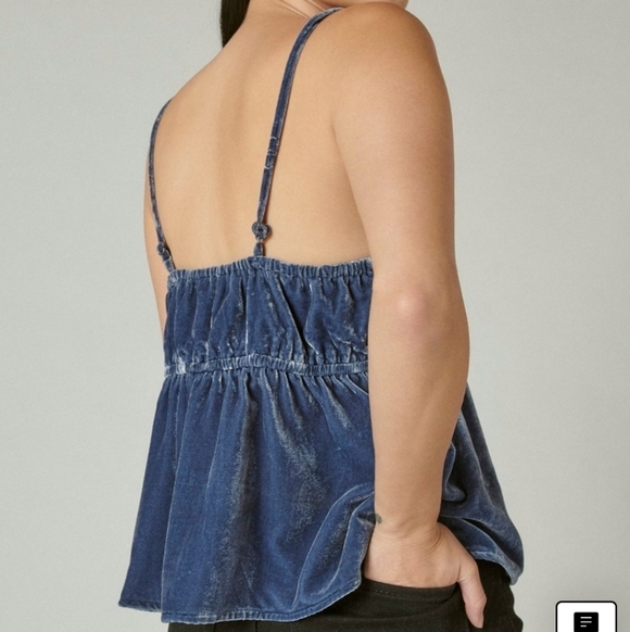 Lucky Brand Baby Doll Embroidered Velvet Sleeveless Top Blue Womens Size L - Picture 3 of 13